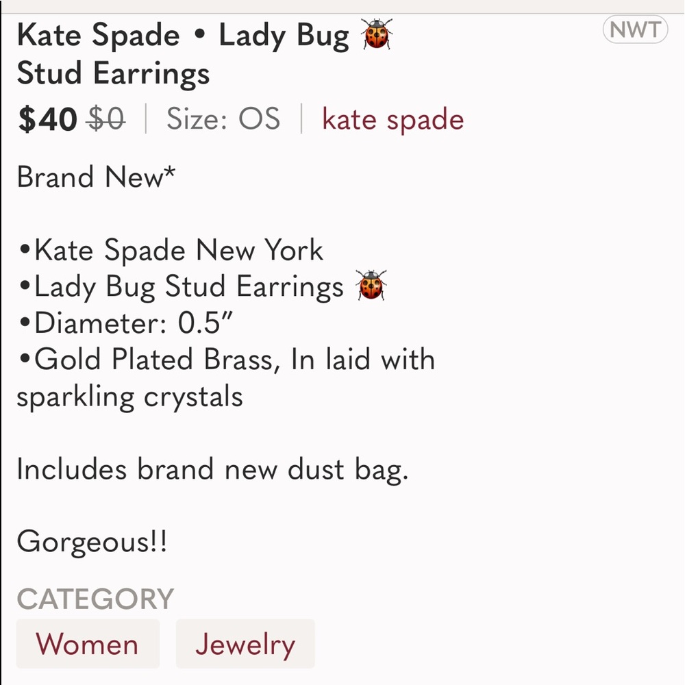 Kate Spade Lady Bug Earrings - Picture 6 of 6
